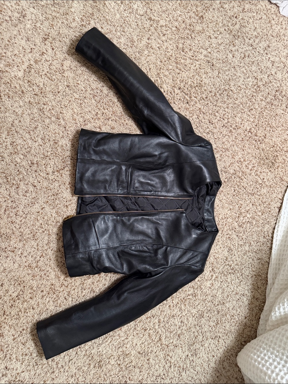 Black Leather Women's Collarless Jacket